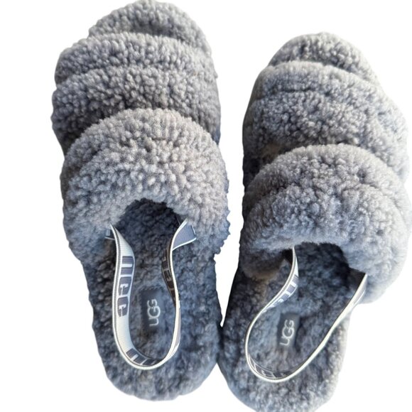 UGG Womens Fluff Yeah Slide Sandals Size 9 Sheepskin & Wool Gray - Picture 3 of 12